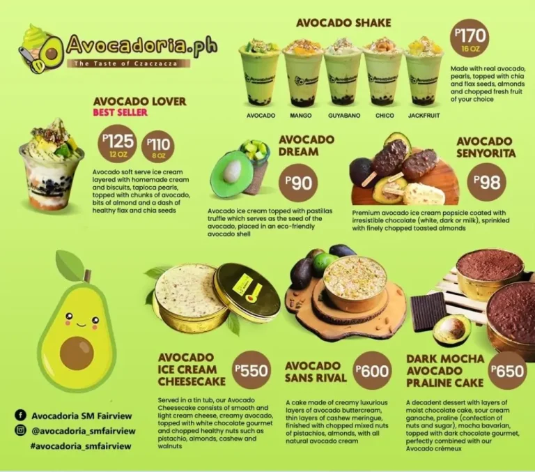 Avocadoria Menu