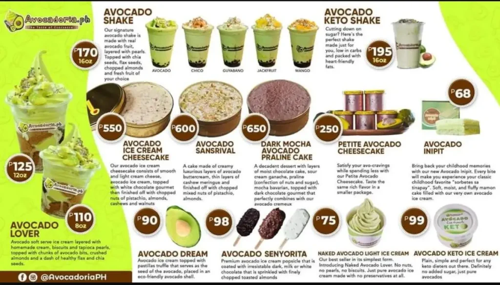 Avocadoria Philippines Menu