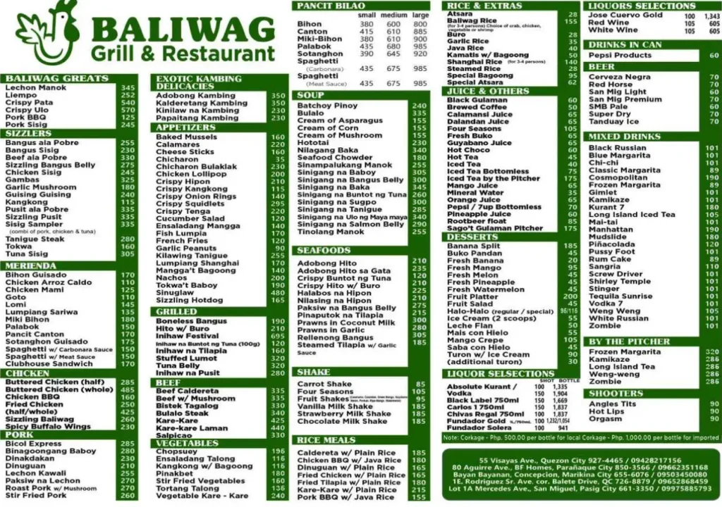 Baliwag Philippines Menu