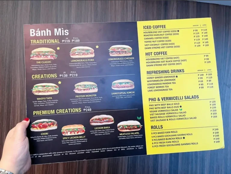 Banh Mi Menu