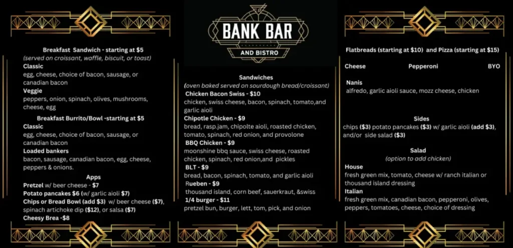 Bank Bar Philippines Menu