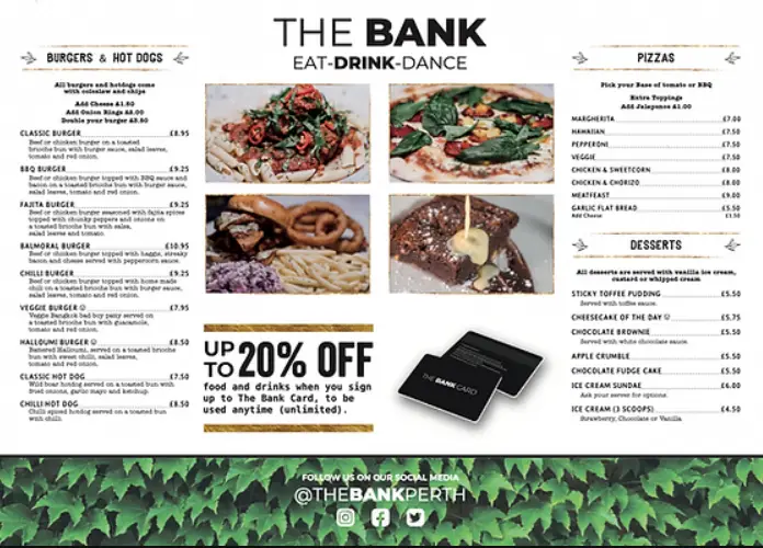 Bank Bar Menu