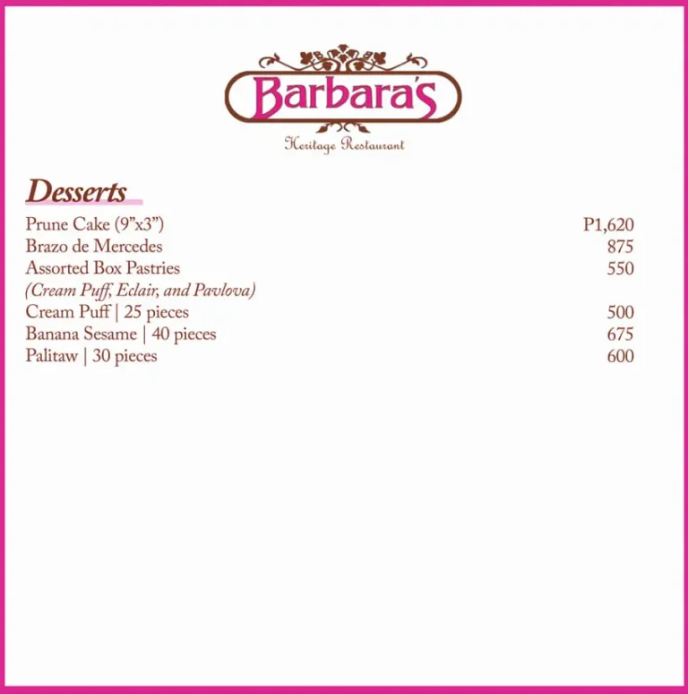 Barbara’s Menu