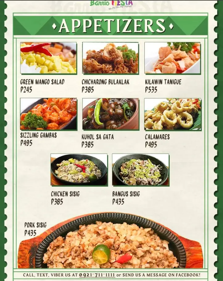 Barrio Fiesta Philippines Menu