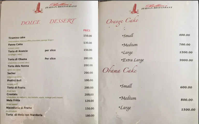 Bellini’s Menu