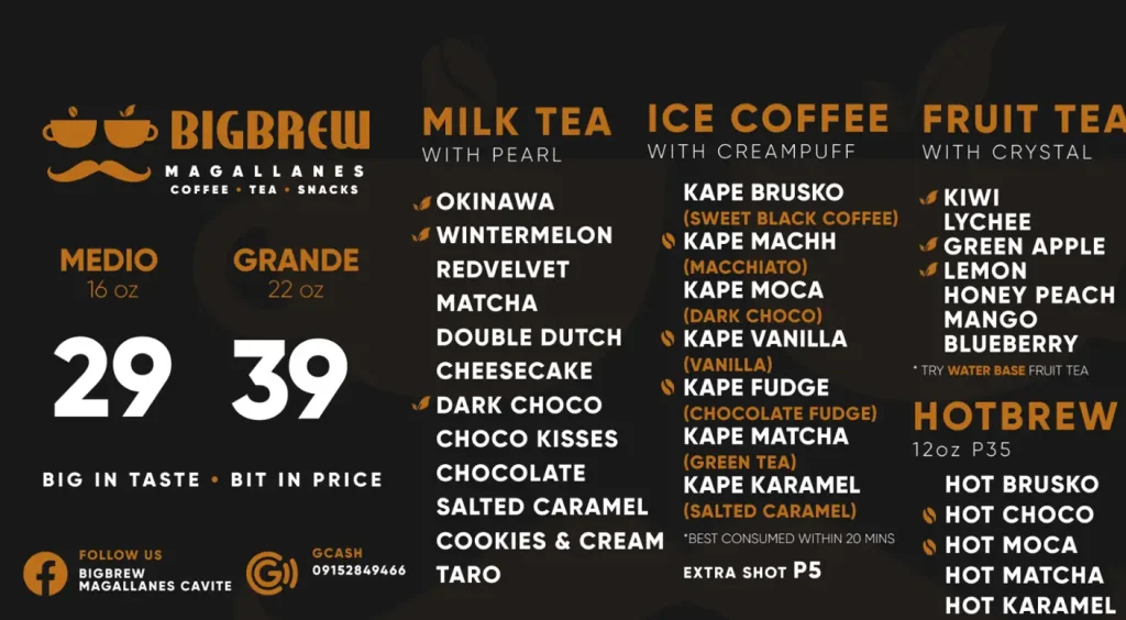 Big Brew Philippines Menu