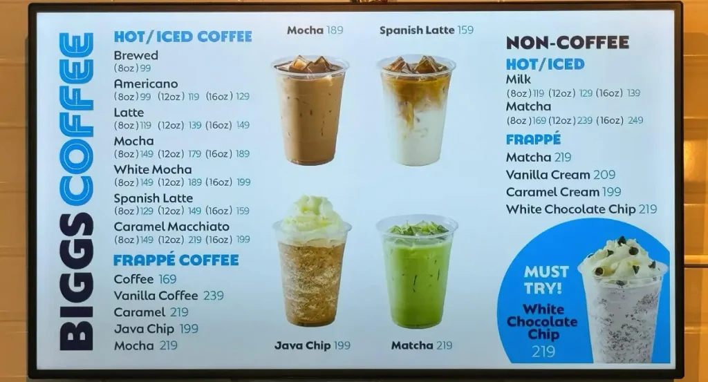 Biggs Coffee Philippines Menu