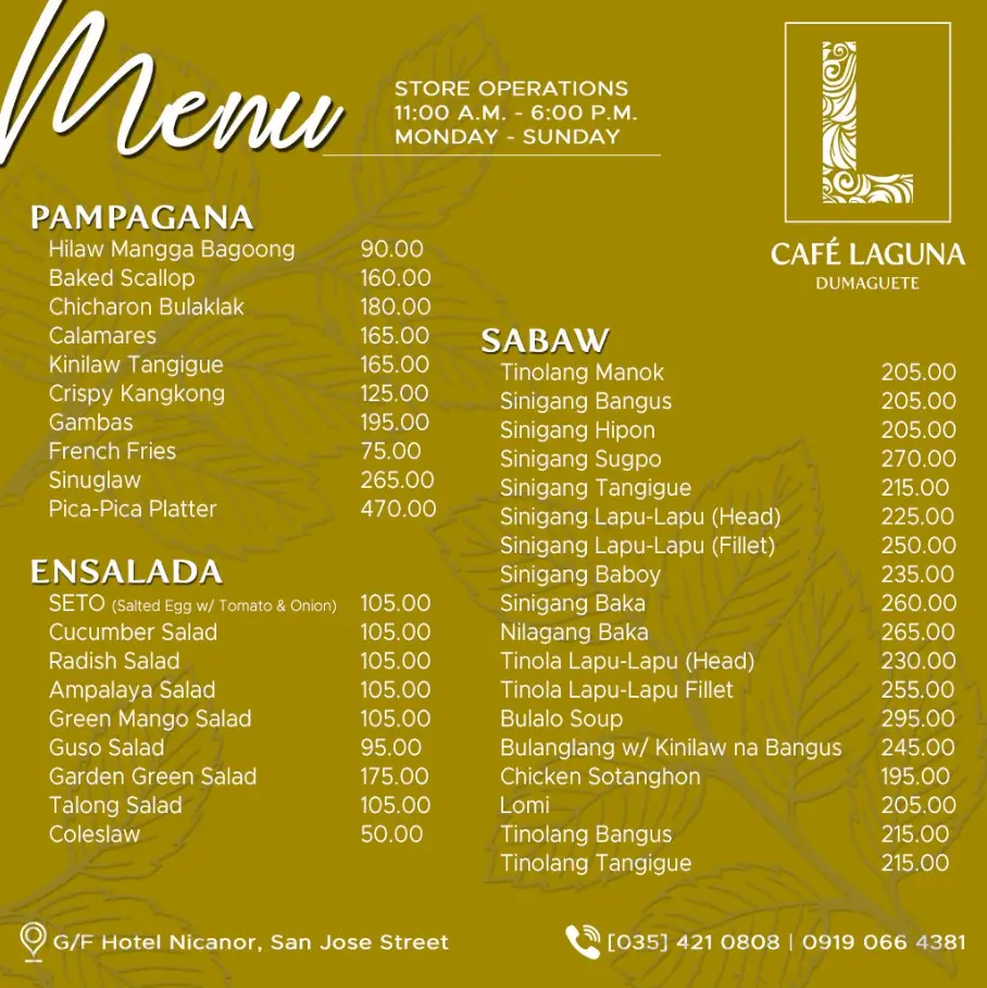 Cafe Laguna Philippines Menu