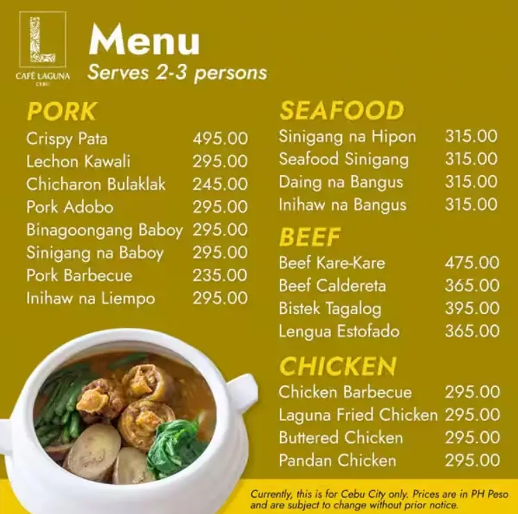 Cafe Laguna Philippines Menu Prices 2024