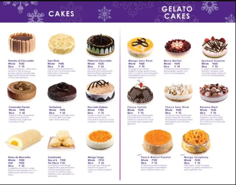 Caramia Cakes Menu