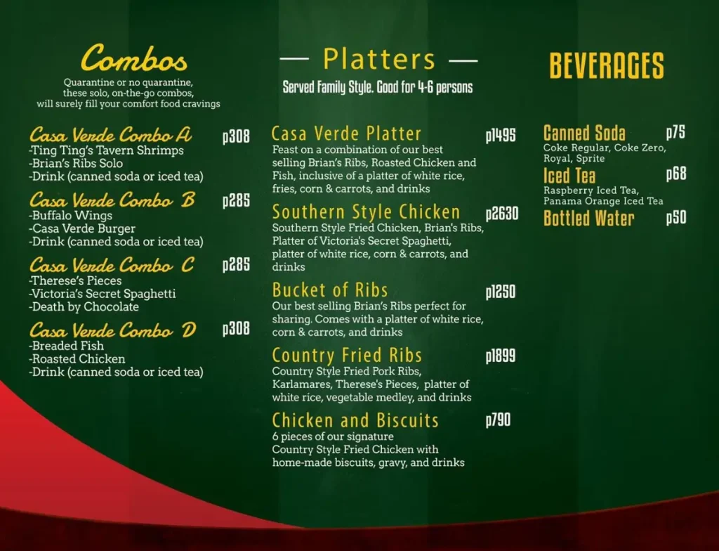 Casa Verde Philippines Menu