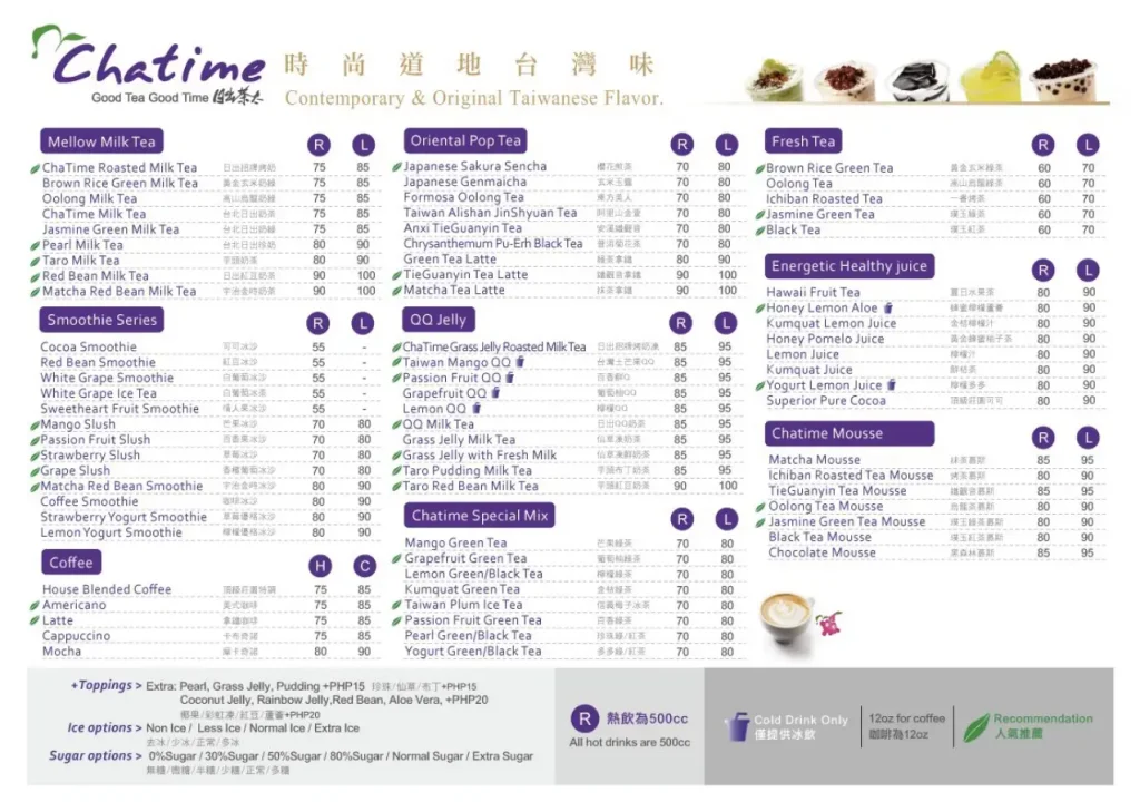 Chatime Philippines Menu