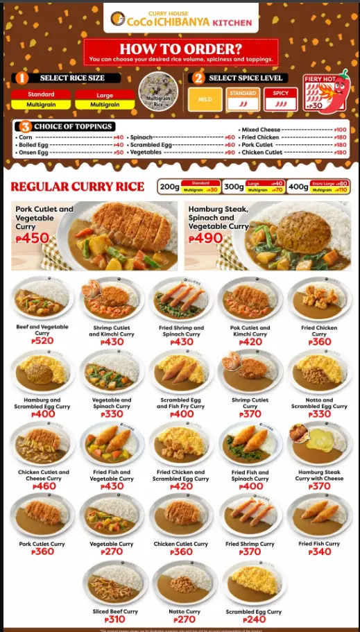 Coco Ichibanya Philippines Menu