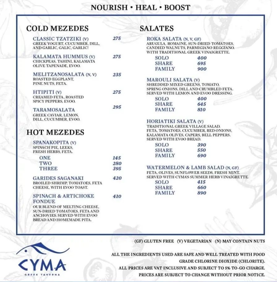 Cyma Philippines Menu