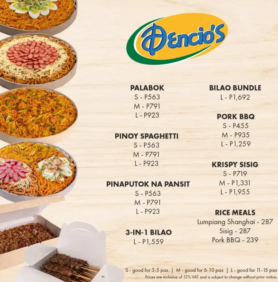 Dencio’s Philippines Menu