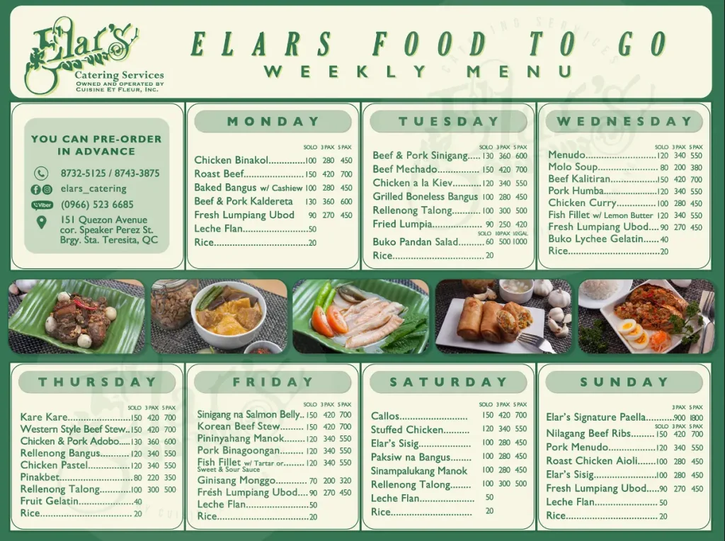 Elars Lechon Philippines Menu