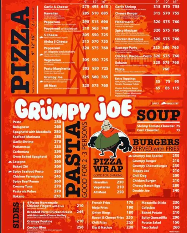 Grumpy Joe Menu