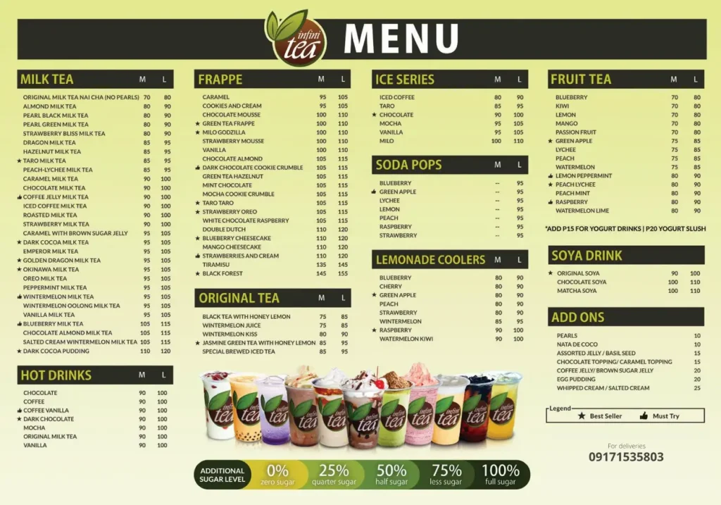 Infinitea Philippines Menu