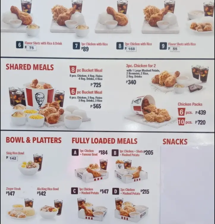 KFC Menu