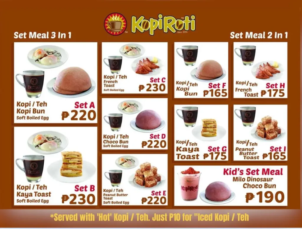 Kopi Roti Philippines Menu