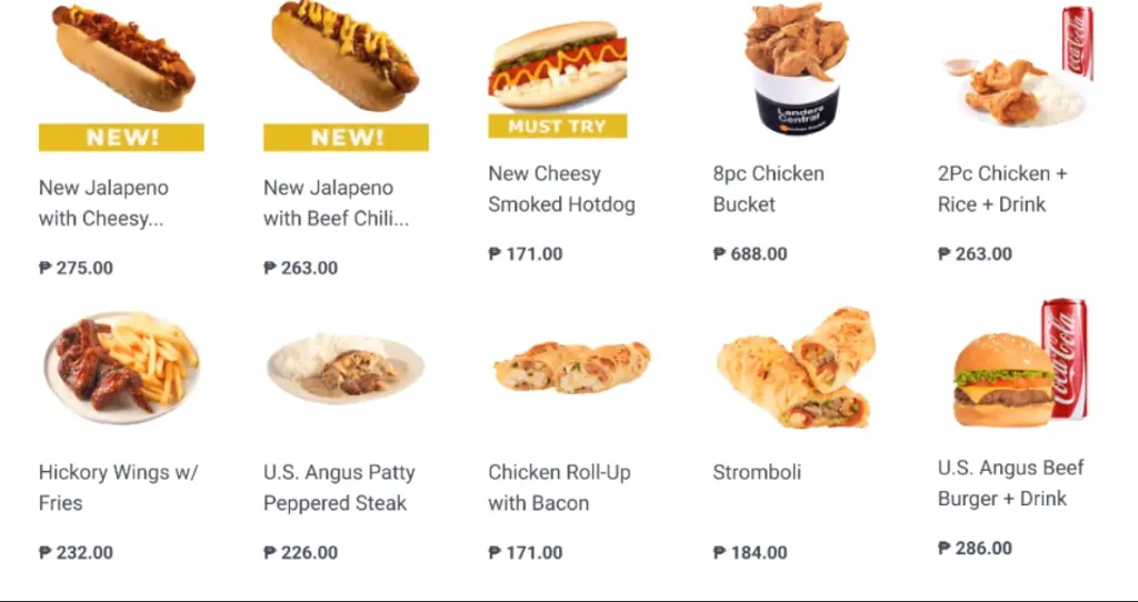 Landers Central Philippines Menu