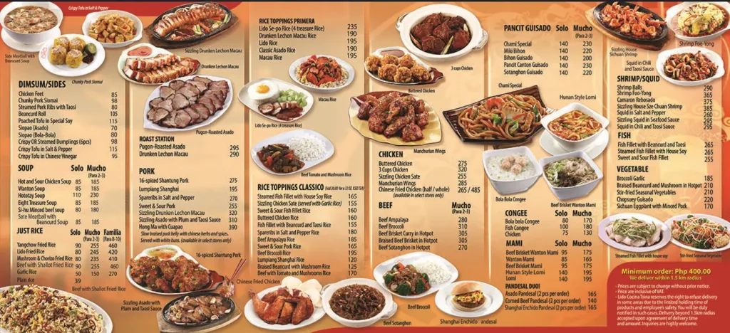 Lido Cocina Tsina Philippines Menu