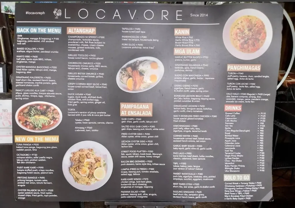 Locavore Philippines Menu