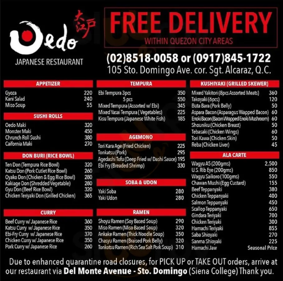 Oedo Philippines Menu