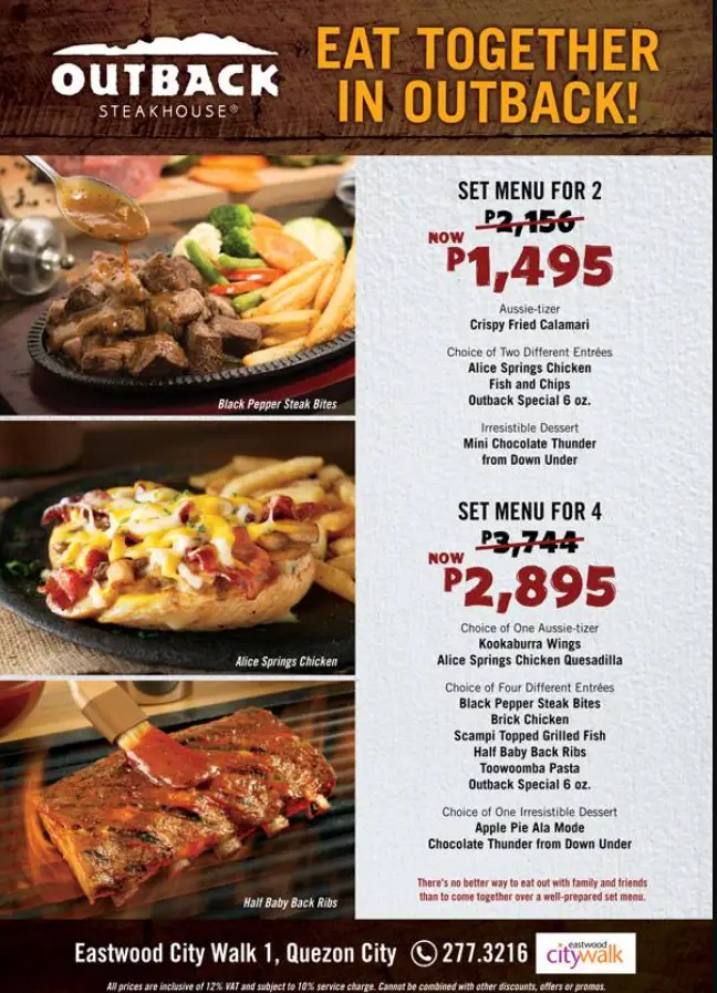 Outback Steakhouse Philippines Menu