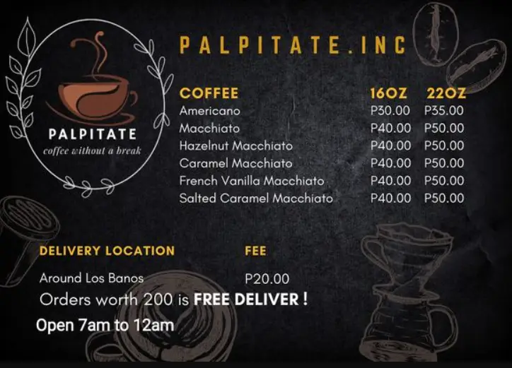 Palpitate Coffee Philippines Menu