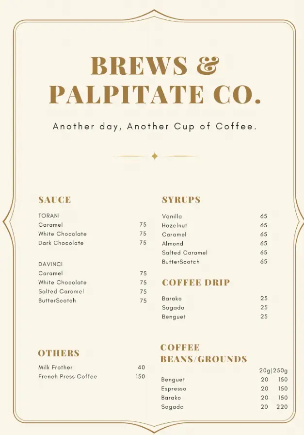 Palpitate Coffee Menu