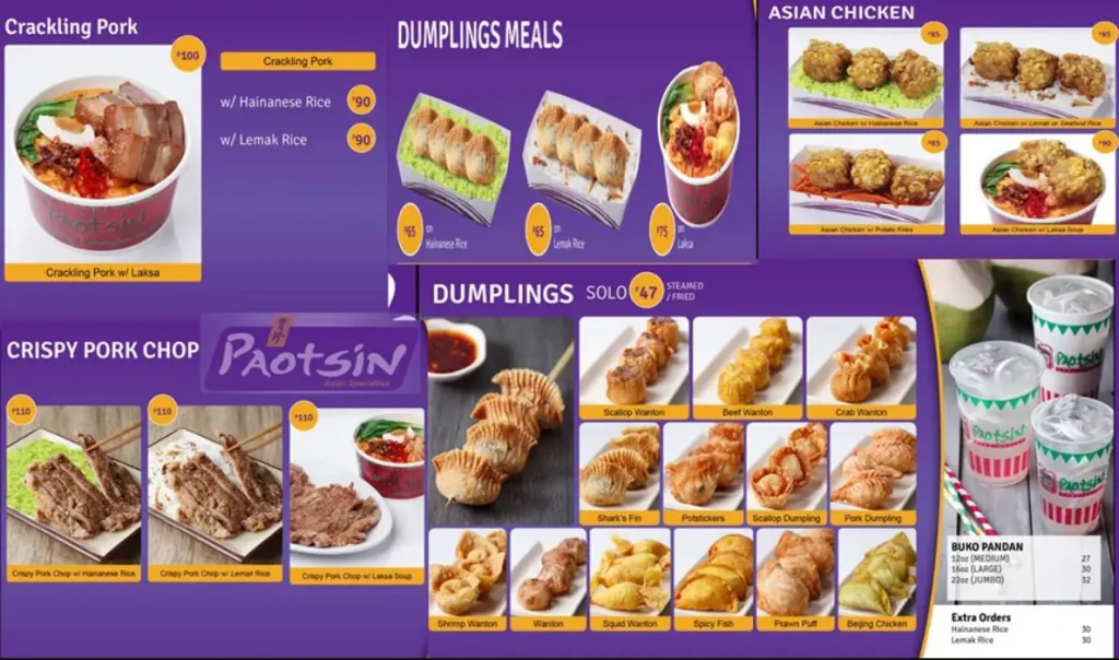 Paotsin Philippines Menu