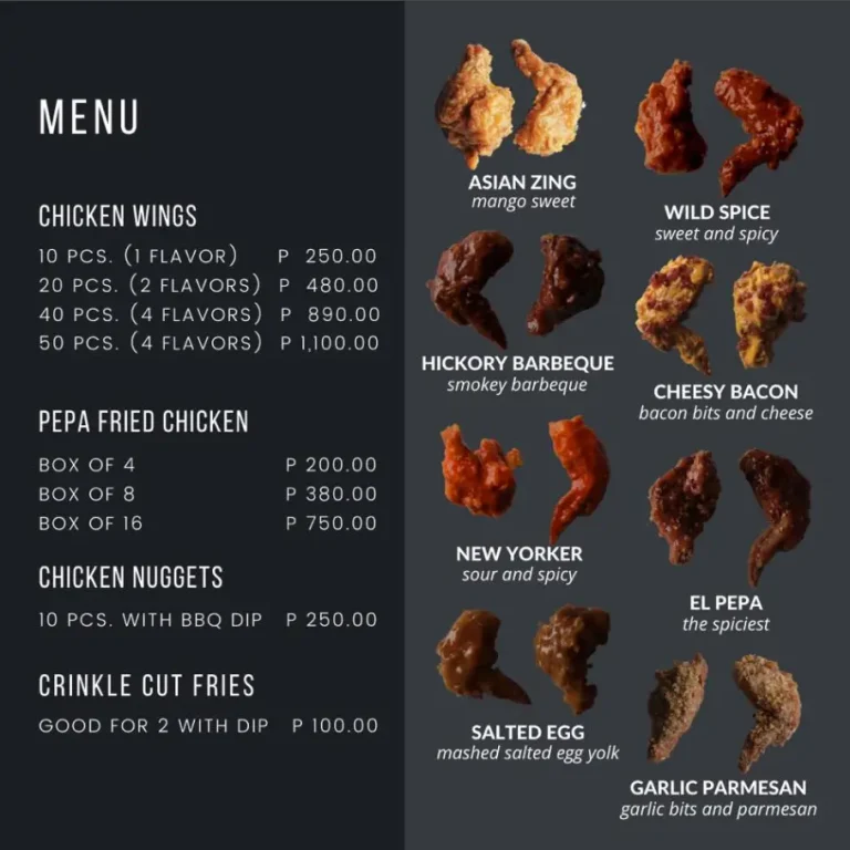 Pepa Wings Menu