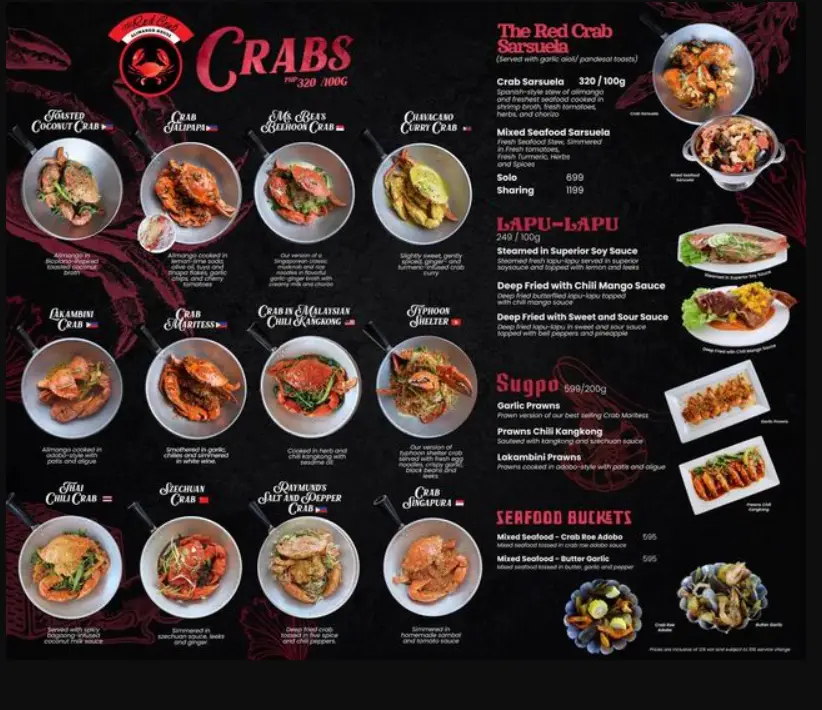 Red Crab Philippines Menu