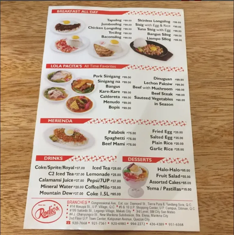 Rodic’s Menu