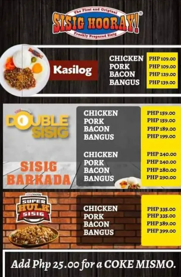 Sisig Hooray Philippines Menu