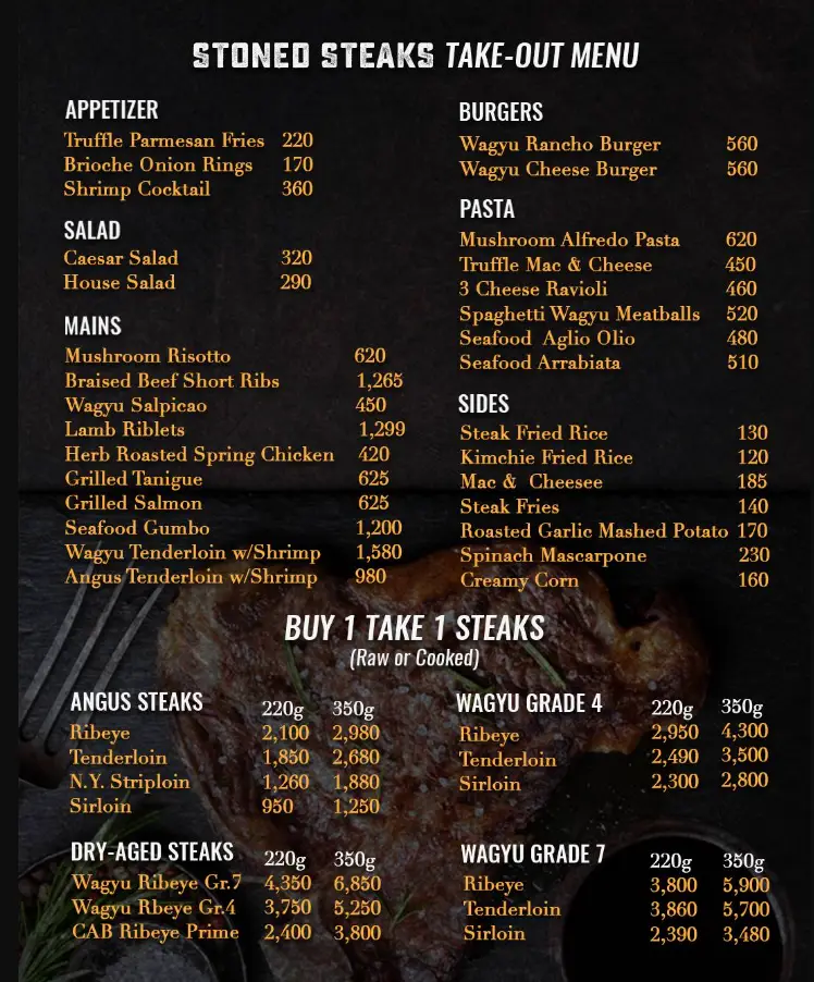 Stoned Steaks Philippines Menu