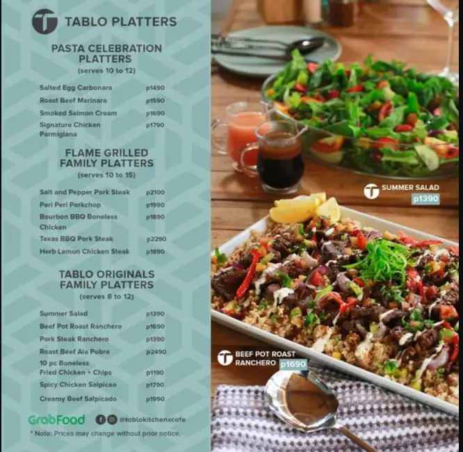 Tablo Kitchen Menu