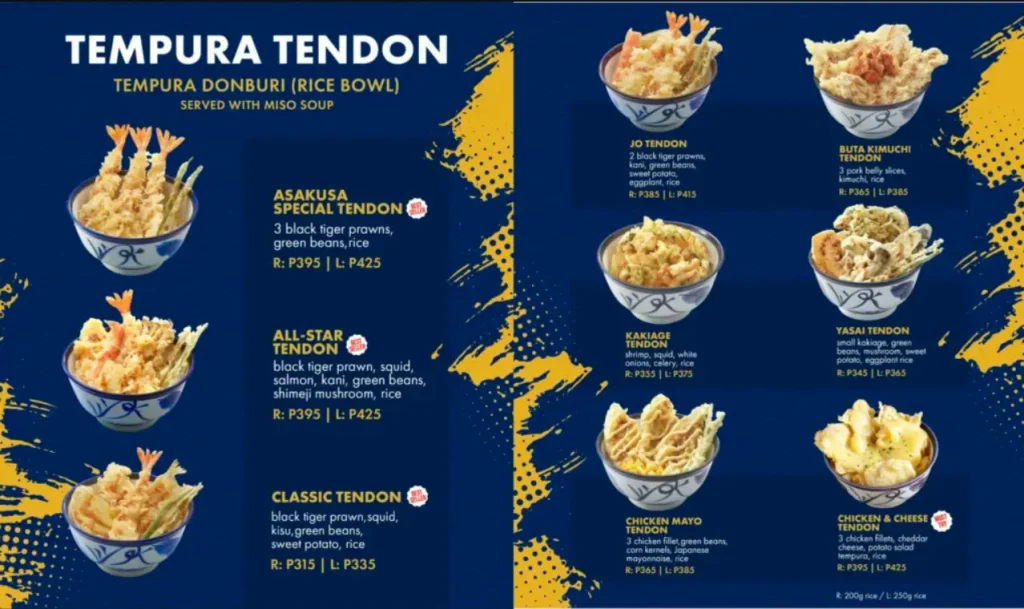 Tenya Philippines Menu