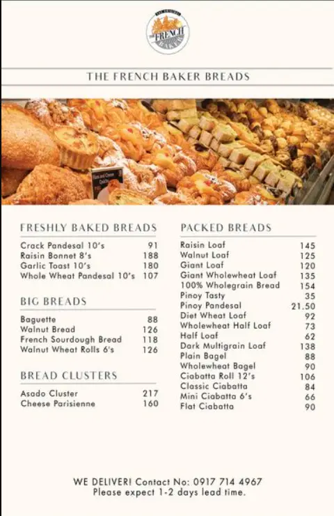 The French Baker Philippines Menu