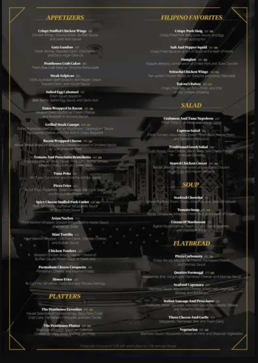 The Penthouse 8747 Menu