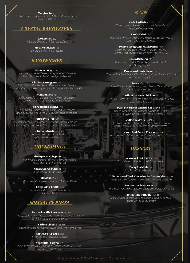 The Penthouse 8747 Philippines Menu