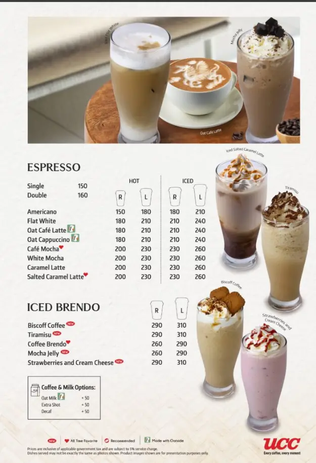 UCC Coffee Philippines Menu