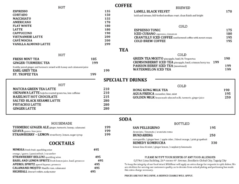 Wildflour Menu