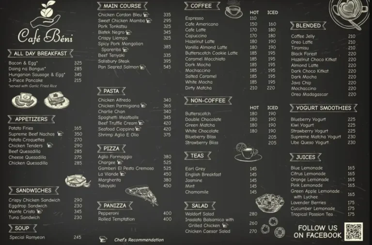 Beni’s Menu