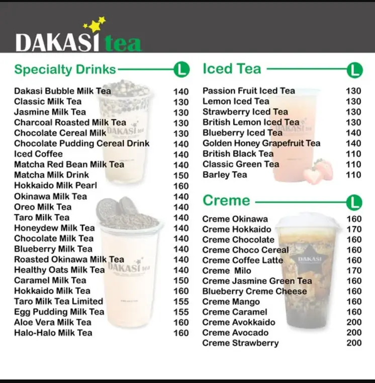 Dakasi Philippines Menu