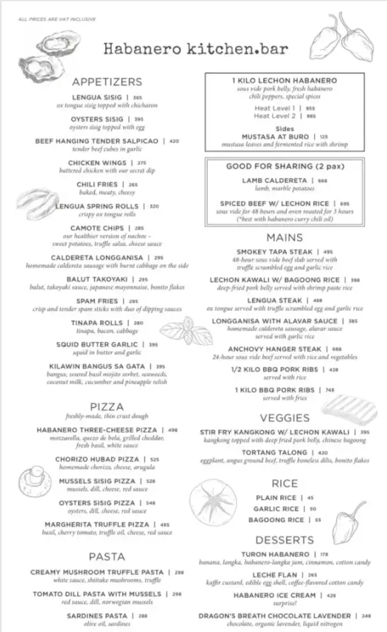 Habanero Kitchen Bar Menu