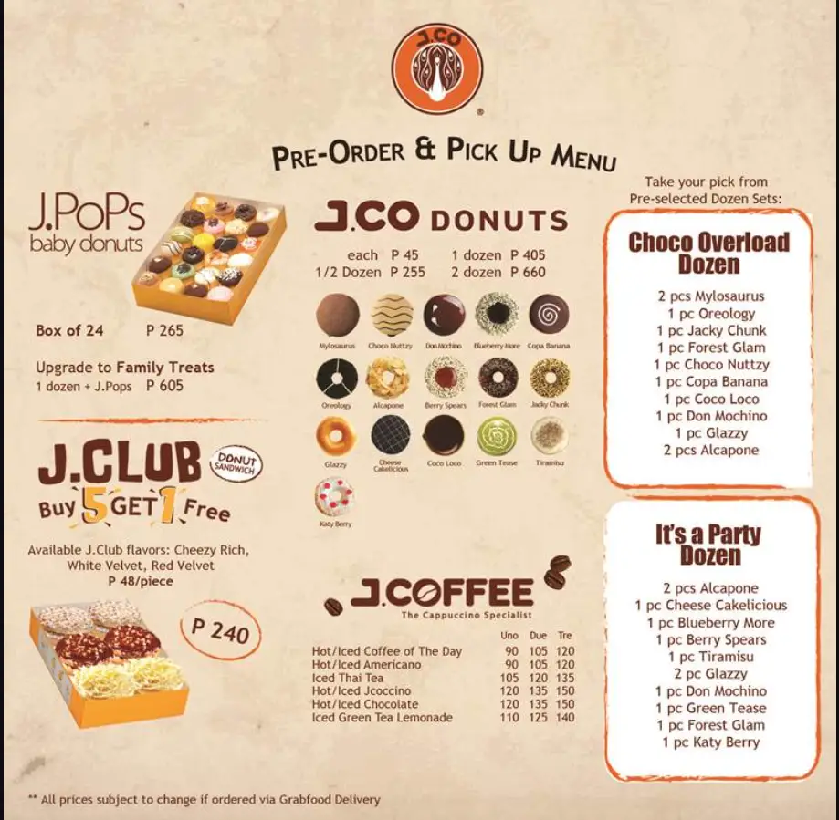 JCO Philippines Menu