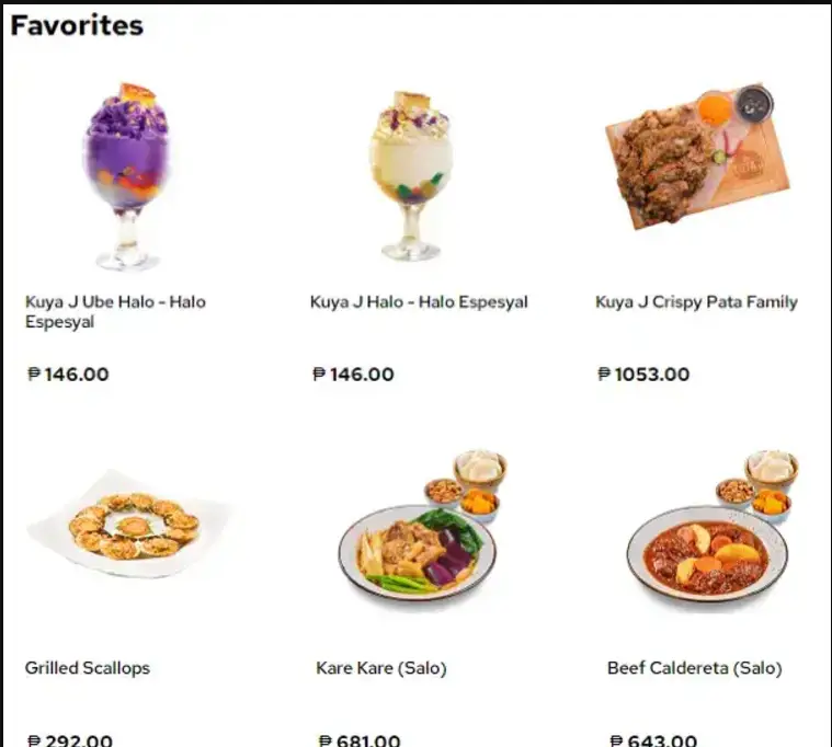 Kuya J Menu