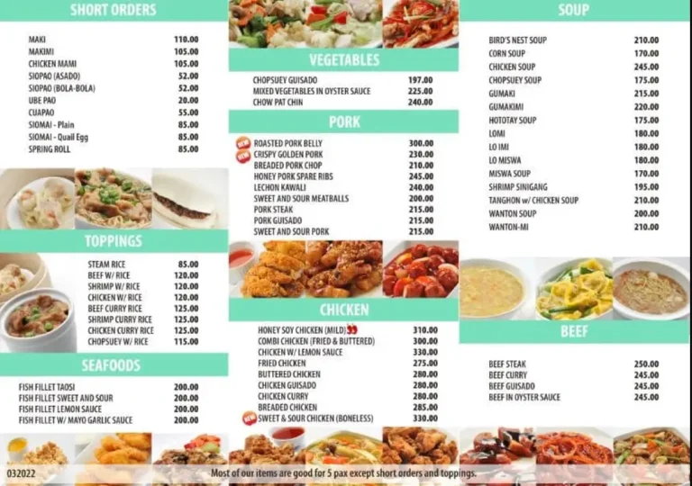 Manila Foodshoppe Menu